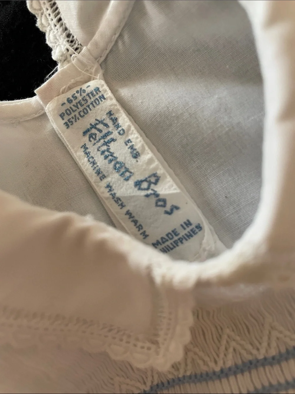 Feltman White Smocked Baby Romper with Blue Embroidery 0-3